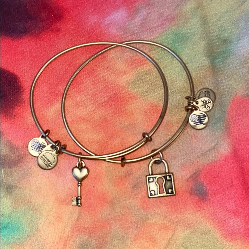 Alex and Ani key to love & lock gold bracelet set